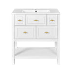 30 Bathroom Vanity with Ceramic Sink Combo, Free Standing Single Vanity Set with 5 Drawers