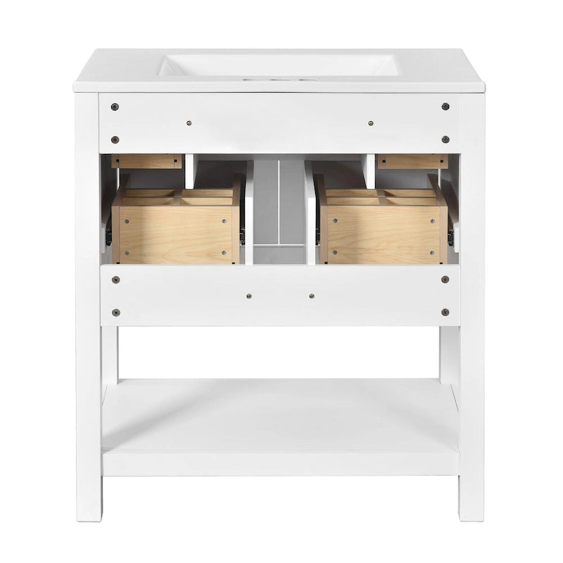 30 Bathroom Vanity with Ceramic Sink Combo, Free Standing Single Vanity Set with 5 Drawers
