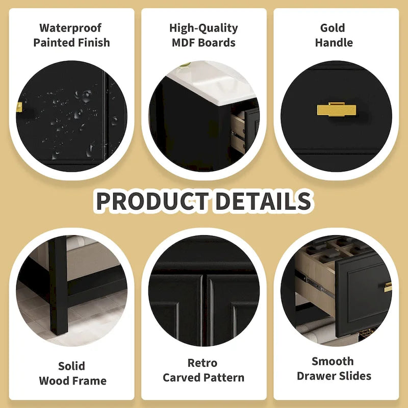 30 Bathroom Vanity with Ceramic Sink Combo, Free Standing Single Vanity Set with 5 Drawers
