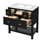 30 Bathroom Vanity with Ceramic Sink Combo, Free Standing Single Vanity Set with 5 Drawers