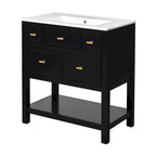 30 Bathroom Vanity with Ceramic Sink Combo, Free Standing Single Vanity Set with 5 Drawers