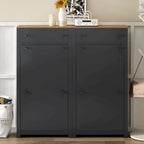 Slim Tipping Bucket Shoe Cabinet Set with 4 Flip Drawers, Wood Grain Pattern Top Shoe Storage Solution with Adjustable Panel