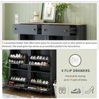 Slim Tipping Bucket Shoe Cabinet Set with 4 Flip Drawers, Wood Grain Pattern Top Shoe Storage Solution with Adjustable Panel