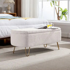 Oval Storage Ottoman Bench with Gold Legs by GDFStudio - 39.37L x15.75W x 15.50H