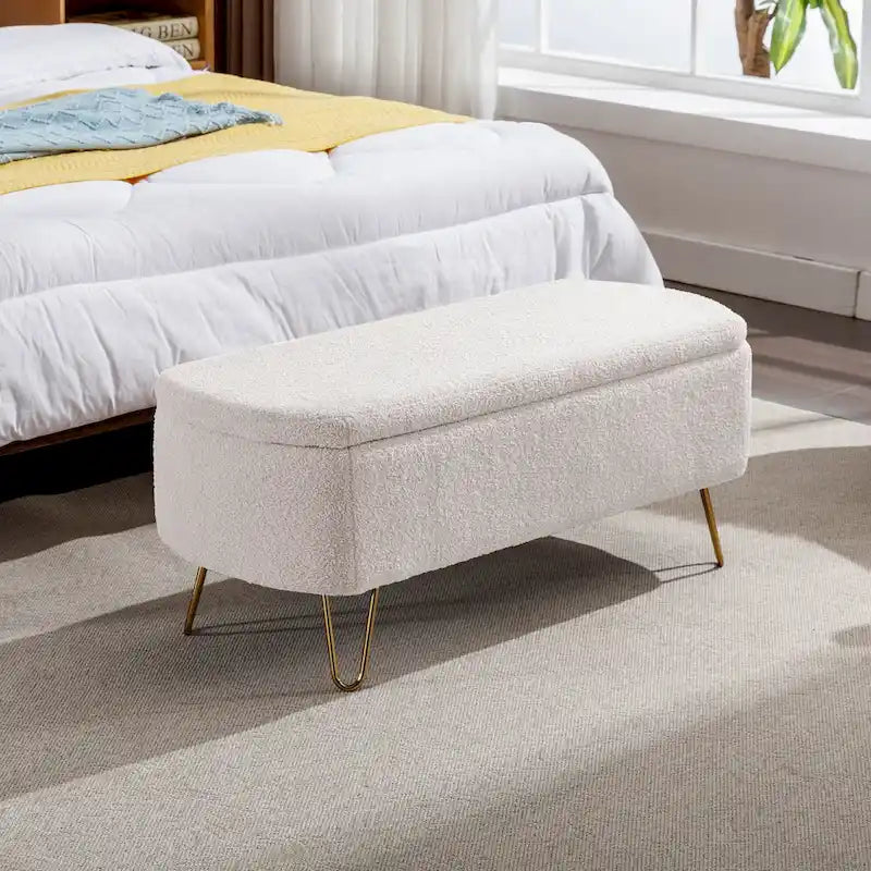 Oval Storage Ottoman Bench with Gold Legs by GDFStudio - 39.37L x15.75W x 15.50H