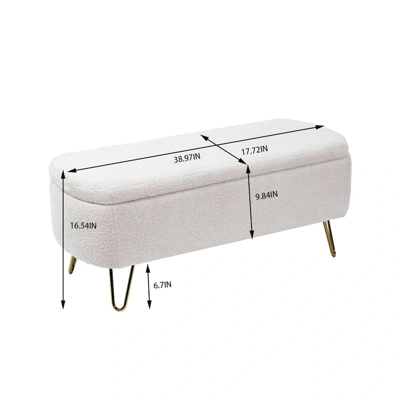 Oval Storage Ottoman Bench with Gold Legs by GDFStudio - 39.37L x15.75W x 15.50H