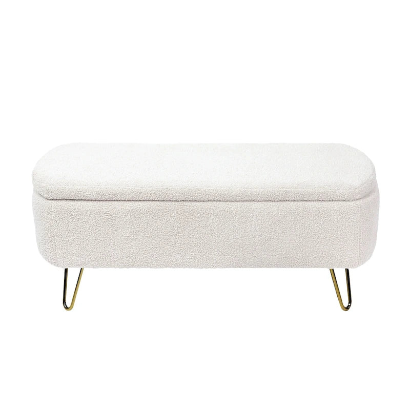 Oval Storage Ottoman Bench with Gold Legs by GDFStudio - 39.37L x15.75W x 15.50H