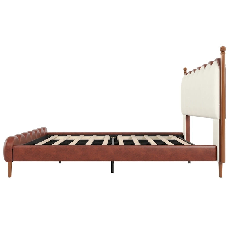 Christopher Knight Home - Leather Upholstered Bed with Headboard & Footboard, Solid Wood Slats & Legs, No Box Spring Needed