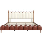 Christopher Knight Home - Leather Upholstered Bed with Headboard & Footboard, Solid Wood Slats & Legs, No Box Spring Needed