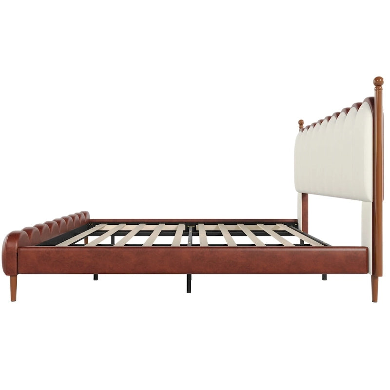 Christopher Knight Home - Leather Upholstered Bed with Headboard & Footboard, Solid Wood Slats & Legs, No Box Spring Needed
