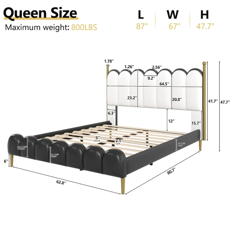 Christopher Knight Home - Leather Upholstered Bed with Headboard & Footboard, Solid Wood Slats & Legs, No Box Spring Needed