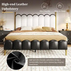 Christopher Knight Home - Leather Upholstered Bed with Headboard & Footboard, Solid Wood Slats & Legs, No Box Spring Needed