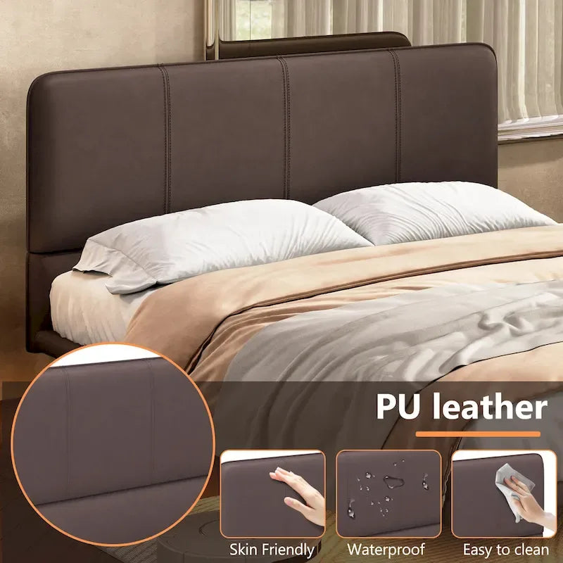 Korli Modern Upholstered Leather Floating Bedframe & Headboard Set with LED Lighting by Christopher Knight Home