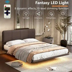 Korli Modern Upholstered Leather Floating Bedframe & Headboard Set with LED Lighting by Christopher Knight Home