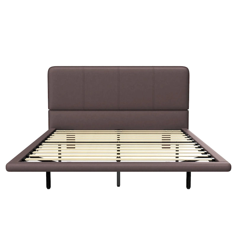 Korli Modern Upholstered Leather Floating Bedframe & Headboard Set with LED Lighting by Christopher Knight Home