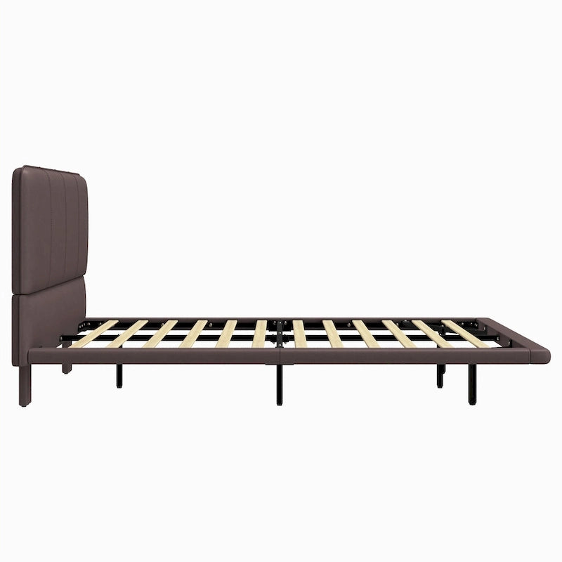 Korli Modern Upholstered Leather Floating Bedframe & Headboard Set with LED Lighting by Christopher Knight Home