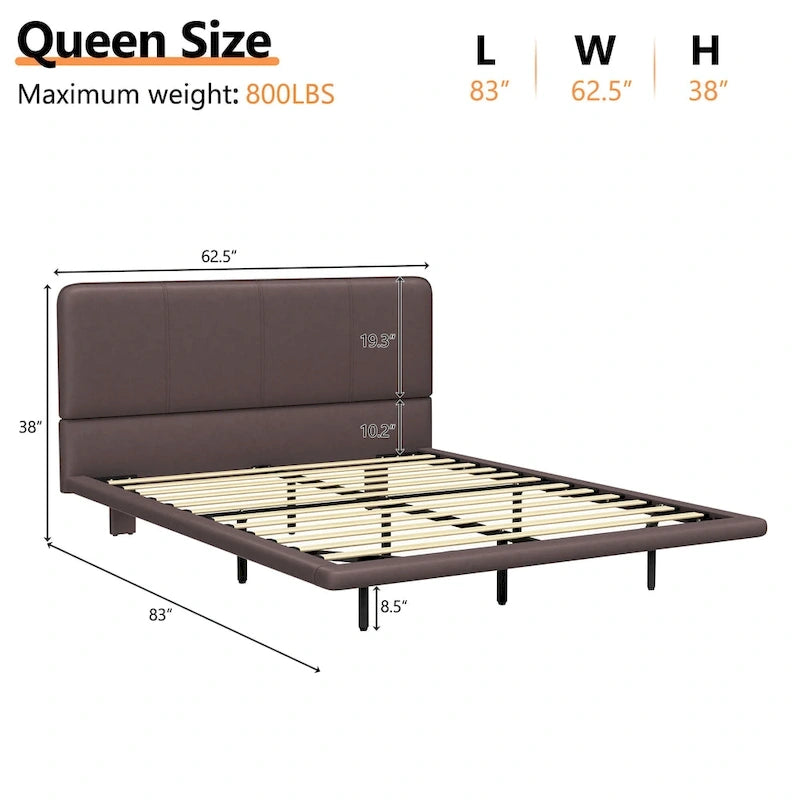 Korli Modern Upholstered Leather Floating Bedframe & Headboard Set with LED Lighting by Christopher Knight Home