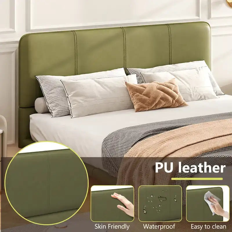 Korli Modern Upholstered Leather Floating Bedframe & Headboard Set with LED Lighting by Christopher Knight Home