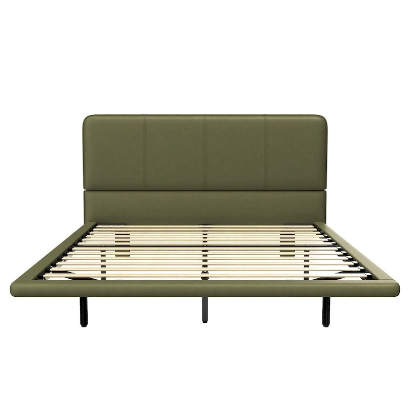Korli Modern Upholstered Leather Floating Bedframe & Headboard Set with LED Lighting by Christopher Knight Home