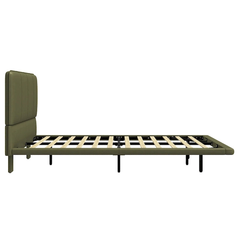 Korli Modern Upholstered Leather Floating Bedframe & Headboard Set with LED Lighting by Christopher Knight Home