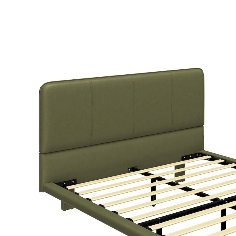 Korli Modern Upholstered Leather Floating Bedframe & Headboard Set with LED Lighting by Christopher Knight Home