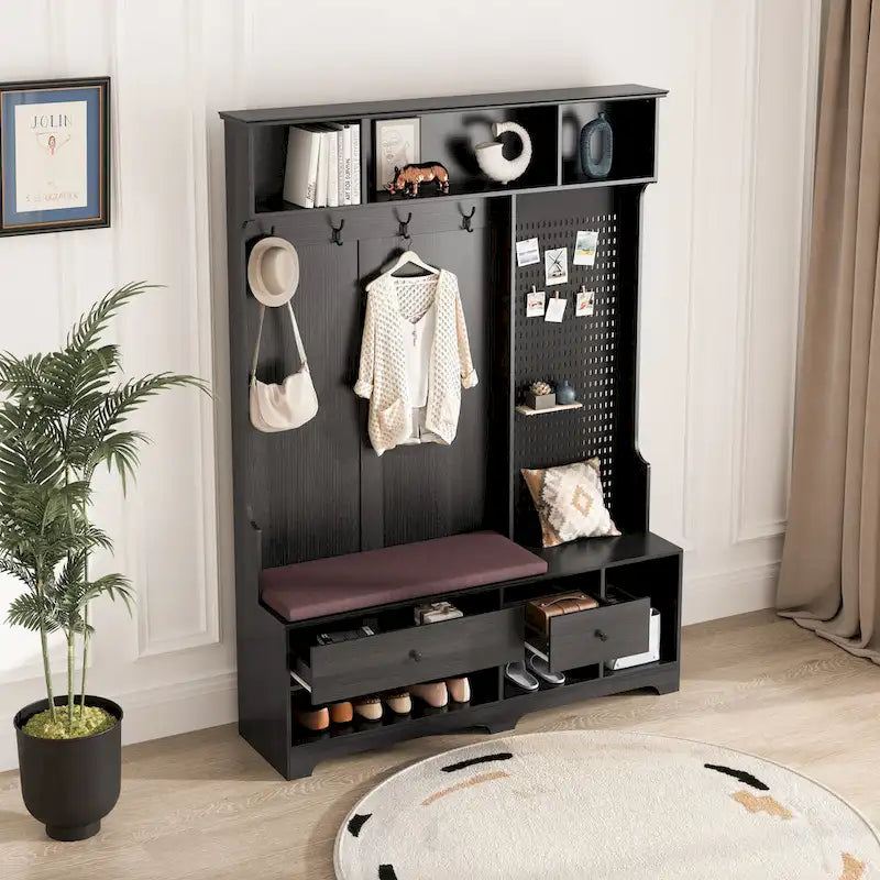 GDFStudio - Finn Multifunctional Hall Tree with Shoe Bench, Pegboard, and Ample Storage