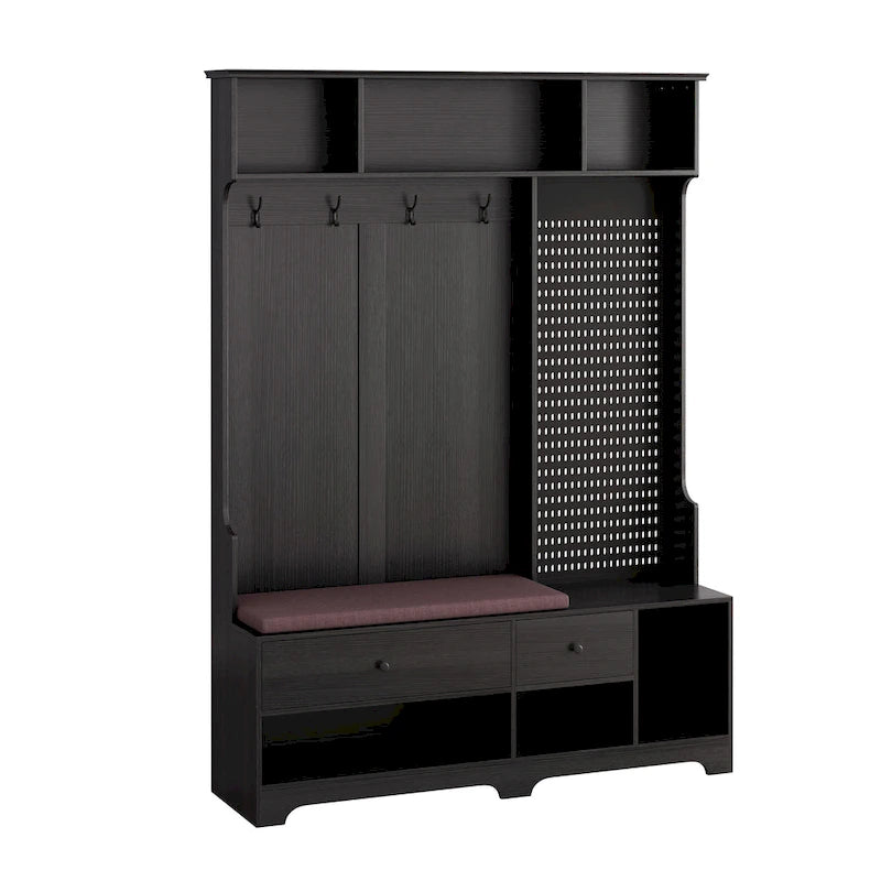 GDFStudio - Finn Multifunctional Hall Tree with Shoe Bench, Pegboard, and Ample Storage