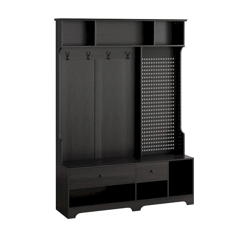 GDFStudio - Finn Multifunctional Hall Tree with Shoe Bench, Pegboard, and Ample Storage