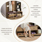 GDFStudio - Finn Multifunctional Hall Tree with Shoe Bench, Pegboard, and Ample Storage