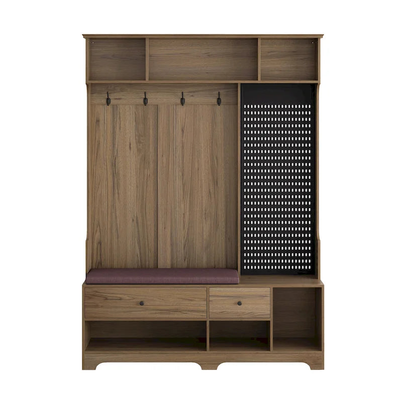 GDFStudio - Finn Multifunctional Hall Tree with Shoe Bench, Pegboard, and Ample Storage