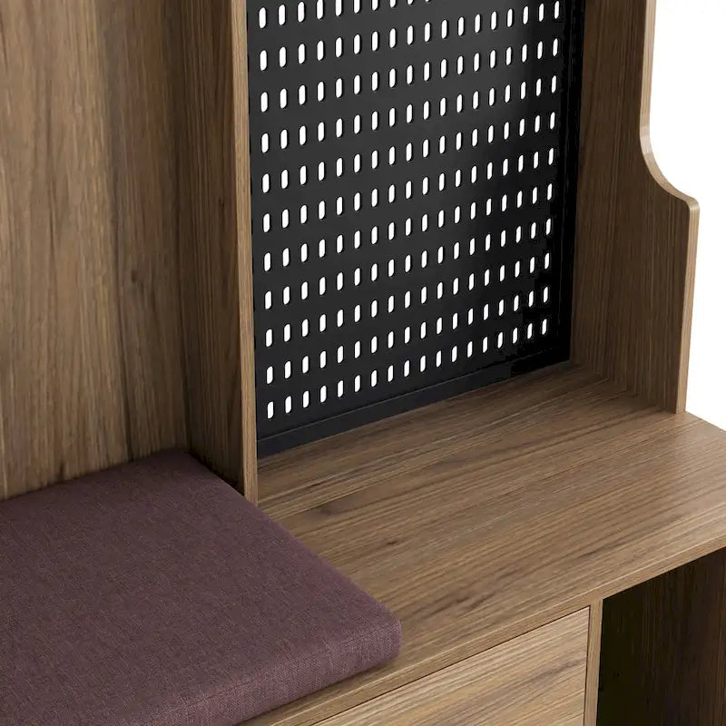 GDFStudio - Finn Multifunctional Hall Tree with Shoe Bench, Pegboard, and Ample Storage
