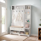 GDFStudio - Finn Multifunctional Hall Tree with Shoe Bench, Pegboard, and Ample Storage