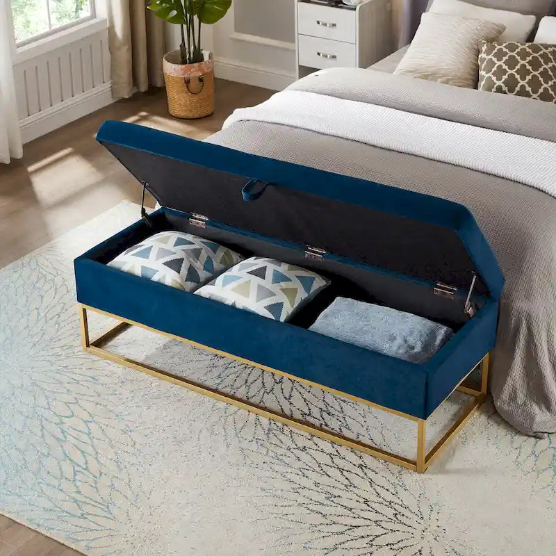 GDFStudio - Charlotte Velvet Tufted Storage Bench with Metal Base