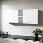 HomeRoots 59 White Wood Wall Mounted Accent Cabinet With Four Doors