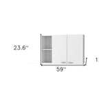 HomeRoots 59 White Wood Wall Mounted Accent Cabinet With Four Doors