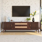 Rattan TV Stand for TVs Up to 75 , Media Console Entertainment Center with Solid Wood Legs