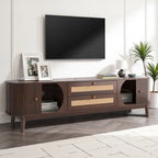 Rattan TV Stand for TVs Up to 75 , Media Console Entertainment Center with Solid Wood Legs