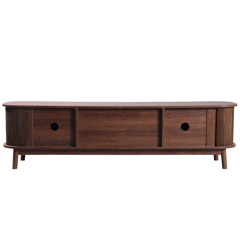 Rattan TV Stand for TVs Up to 75 , Media Console Entertainment Center with Solid Wood Legs