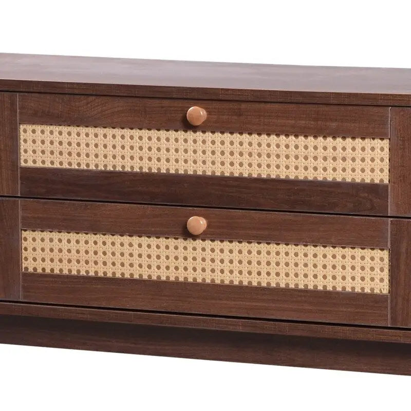 Rattan TV Stand for TVs Up to 75 , Media Console Entertainment Center with Solid Wood Legs