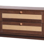 Rattan TV Stand for TVs Up to 75 , Media Console Entertainment Center with Solid Wood Legs