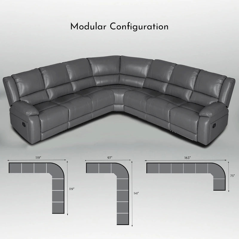 129 W 7-Seat Faux Leather Manual Recliner Large Sectional Reclining Sofa