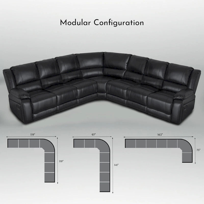 129 W 7-Seat Faux Leather Manual Recliner Large Sectional Reclining Sofa