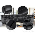 129 W 7-Seat Faux Leather Manual Recliner Large Sectional Reclining Sofa