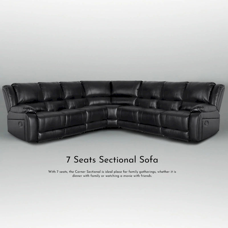 129 W 7-Seat Faux Leather Manual Recliner Large Sectional Reclining Sofa