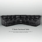 129 W 7-Seat Faux Leather Manual Recliner Large Sectional Reclining Sofa