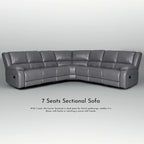 129 W 7-Seat Faux Leather Manual Recliner Large Sectional Reclining Sofa