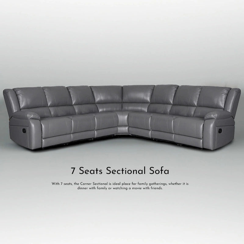 129 W 7-Seat Faux Leather Manual Recliner Large Sectional Reclining Sofa