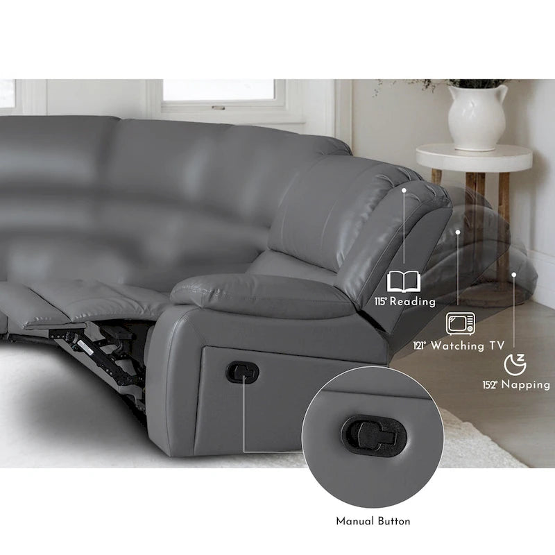 129 W 7-Seat Faux Leather Manual Recliner Large Sectional Reclining Sofa