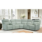 Genuine Leather Power Recliner Sectional Sofa with Ajustable Headrest, USB&USB-C Port