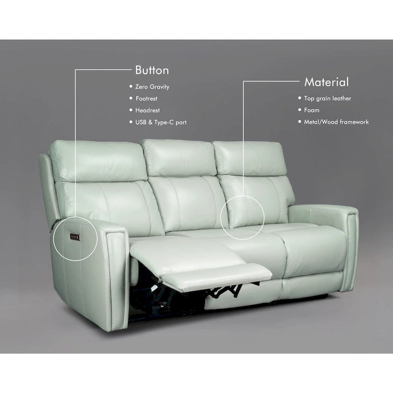 81.5  Genuine Leather Zero Gravity Power Recliner Sofa with Power Headrest, USB&USB-C Port